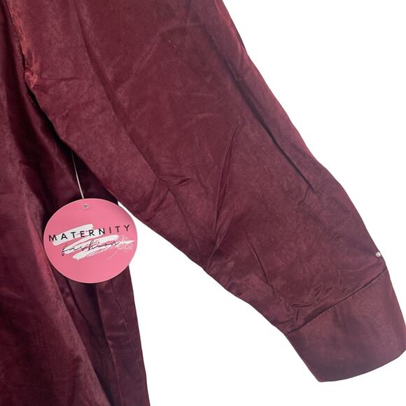 Emmas Expressions Wine Button Down Collar LS Silky Look/Feel Maternity NWT M Top - Picture 5 of 10